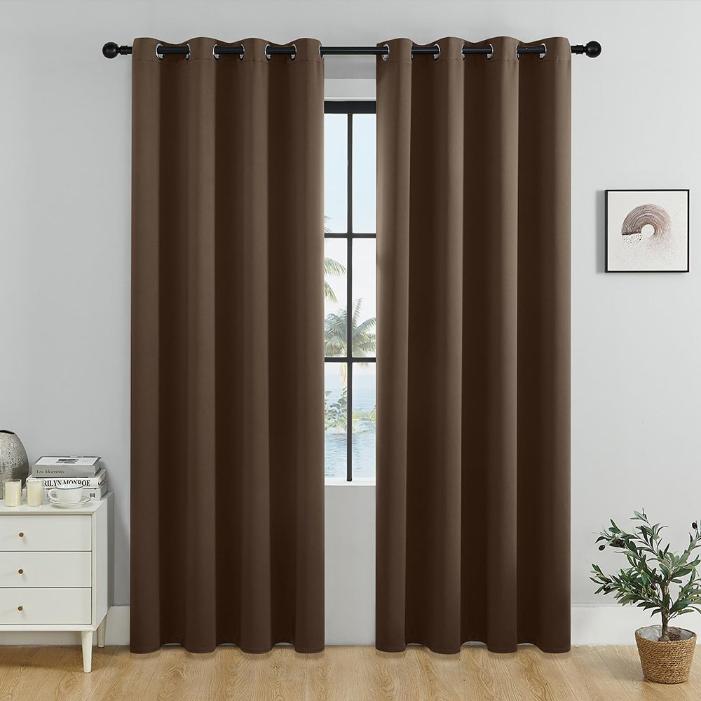 100% Blackout Curtains,Solid Thermal Insulated Grommet Blackout Curtains Drapes for Bedroom Window,Thermal Insulated Room Darkening for Living Room (Coffee, 79in*55in)