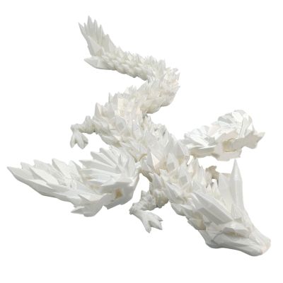 3D Printed Dragon - 18 inch Flying Flexible Dragon with Wings, Home Decor, Birthday Gift, Desk Pet (White)