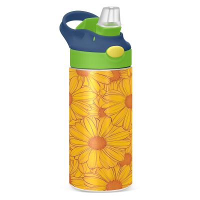 Kigai Yellow Daisy Kids Water Bottle, BPA-Free Vacuum Insulated Stainless Steel Water Bottle with Straw Lid Double Walled Leakproof Cup for Girls Boys Toddlers, 12Oz