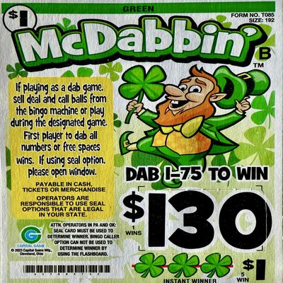 2 Bags of McDabbin $130 Bingo Pull Tab Event Game, All Tickets Playable