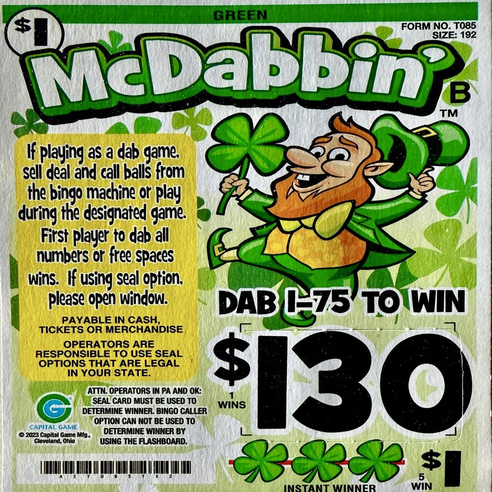 2 Bags of McDabbin $130 Bingo Pull Tab Event Game, All Tickets Playable