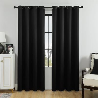 100% Blackout Curtains,Solid Thermal Insulated Grommet Blackout Curtains Drapes for Bedroom Window,Thermal Insulated Room Darkening for Living Room (Black, 79in*55in)
