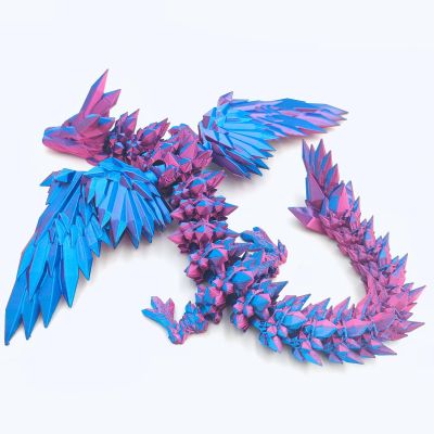 3D Printed Dragon - 18 inch Flying Flexible Dragon with Wings, Home Decor, Birthday Gift, Desk Pet (Red-Blue)