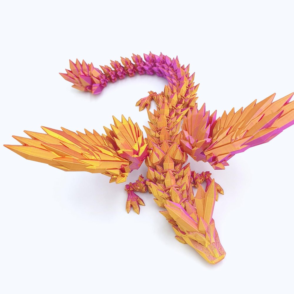 3D Printed Dragon - 18 inch Flying Flexible Dragon with Wings, Home Decor, Birthday Gift, Desk Pet (Purple Gold)