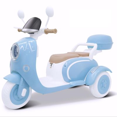 Beblinglet 12V Ride on Motorcycle, 2 Seater Kids Electric Moped Scooter with Storage Box, Music, LED Light, Horn, 2x50W Motor, 60 mins Ride Time, Ride on Toys for Girls Boys Ages 3-6, Blue
