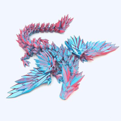 3D Printed Dragon - 18 inch Flying Flexible Dragon with Wings, Home Decor, Birthday Gift, Desk Pet (Light Blue-red)