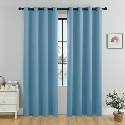 100% Blackout Curtains,Solid Thermal Insulated Grommet Blackout Curtains Drapes for Bedroom Window,Thermal Insulated Room Darkening for Living Room (Blue, 84 * 42in)