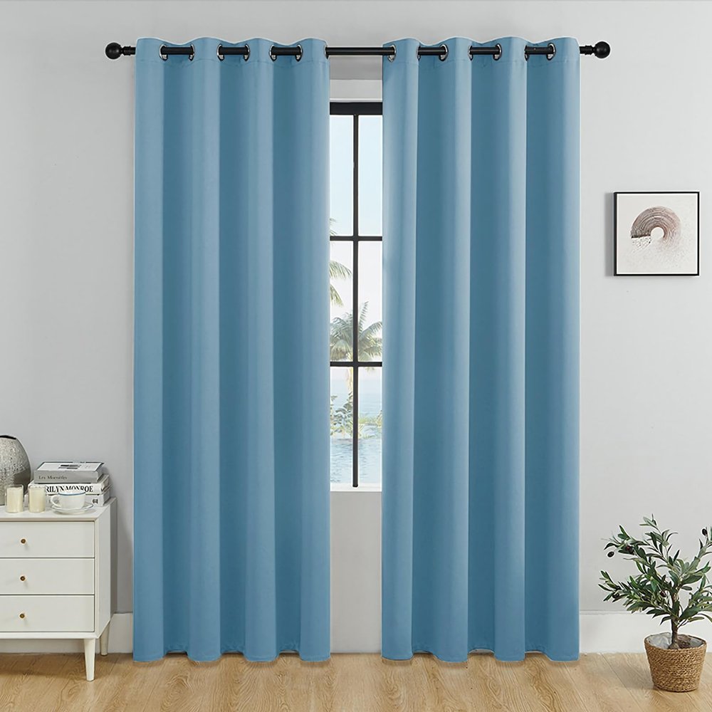 100% Blackout Curtains,Solid Thermal Insulated Grommet Blackout Curtains Drapes for Bedroom Window,Thermal Insulated Room Darkening for Living Room (Blue, 84 * 42in)