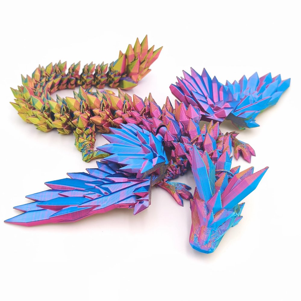3D Printed Dragon - 18 inch Flying Flexible Dragon with Wings, Home Decor, Birthday Gift, Desk Pet (Red, Blue, Yellow)