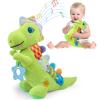 Baby Dino Musical Stuffed Animal Toys for 0-3-6-9-12 MonthsInfant Dinosaur Tummy Time Toys with Crinkle Sound Paper,TeetherTextures & Rattles for Newborn Boys Girls Birthday GiftsGreen view 1