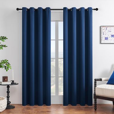 100% Blackout Curtains,Solid Thermal Insulated Grommet Blackout Curtains Drapes for Bedroom Window,Thermal Insulated Room Darkening for Living Room (Navy Blue, 63in*42in)