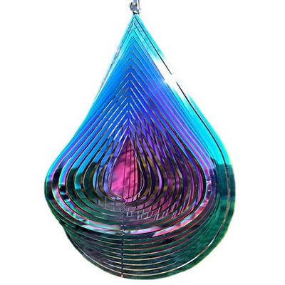 15" Hanging Water Droplets Wind Spinner for Yard Garden Decorations Outdoor, 3D Stainless Steel Metal Sculptures Decorations
