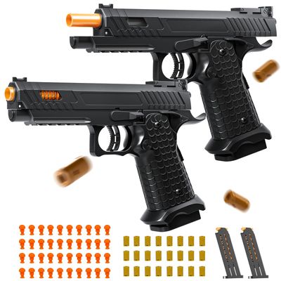 2011 Model Shell Ejecting Toy Gun with Soft Bullet  Realistic Toy Pistol Foam Blaster for Boys Kids Adults, Educational Fidget Play Gun Model for Halloween Christmas Birthday Gifts (Black+Black)