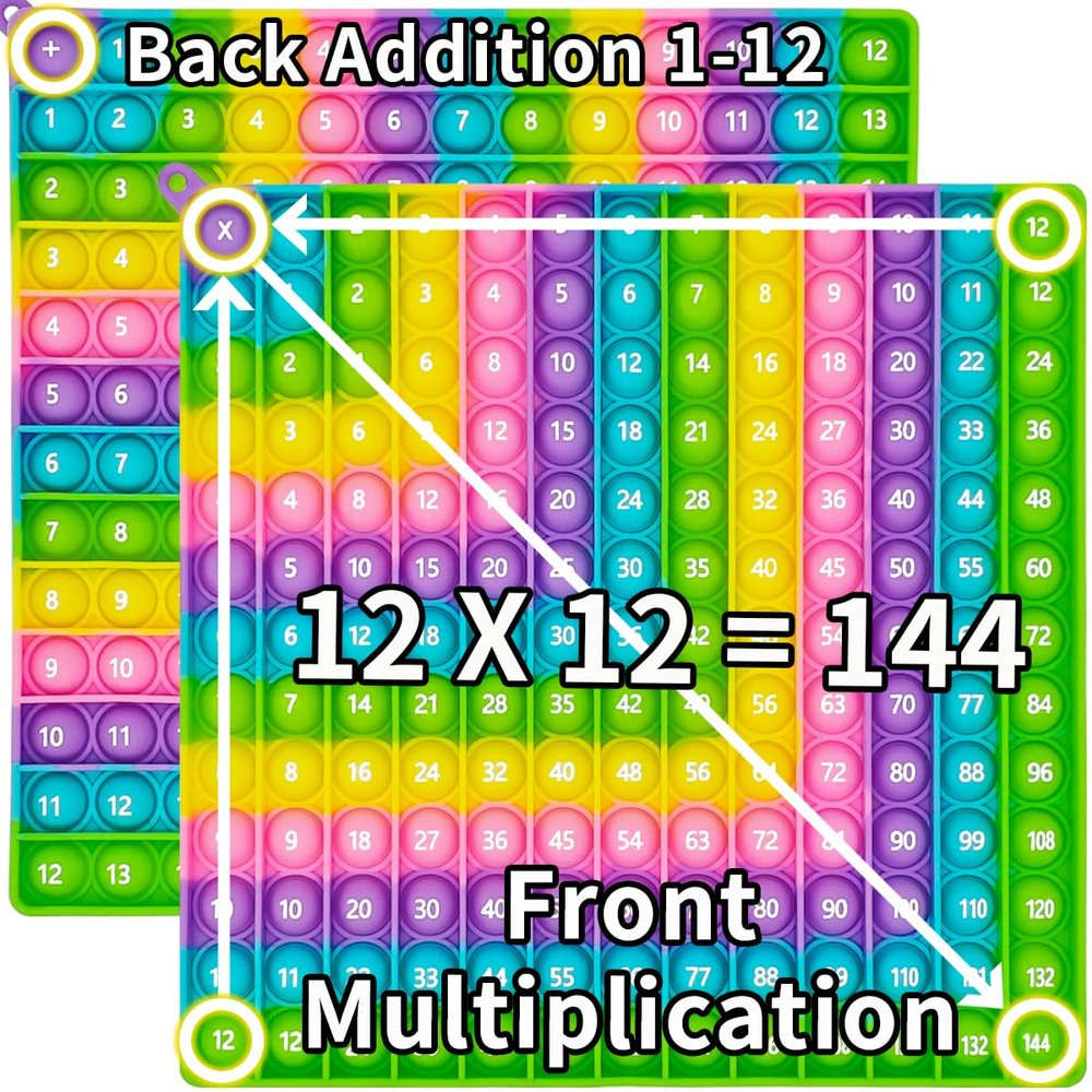 12x12 Math Pop Board for Kids - Interactive Multiplication Table Chart with Poppable Bubbles, STEM Sensory Learning Toy, Classroom & Homeschool Tool, Stress Relief Game, CPC Certified(1PC)
