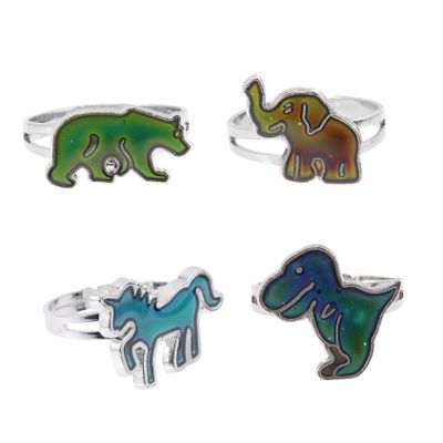 Totority 4pcs Animal Mood Thermochromic Color Changing Finger for Boys and Girls Carnival Costume Accessories Cute Cartoon Designs Dinosaur Elephant Bear