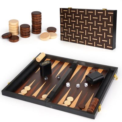 15" Wooden Backgammon Board Game Set for Adults and Kids - Portable and Travel Backgammon Set Family Game Night Vintage Backgammon Strategy Game- Classic Board Strategy Game