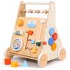 KizKnows Wooden Baby Walker, Montessori Activity Center Adjustable Speed Baby Push Walker with Blocks & Shape Sorter, Learning Toy for Toddlers 1 2 3 Year Olds view 1