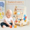 KizKnows Wooden Baby Walker, Montessori Activity Center Adjustable Speed Baby Push Walker with Blocks & Shape Sorter, Learning Toy for Toddlers 1 2 3 Year Olds view 2