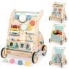 LOL-FUN Wooden Baby Walker with Double-Sided Busy Board, Push Walker for Baby with Adjustable Speed Wheels, Activity Learning Walker for Boys 6-12 Months view 1