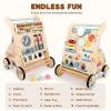 LOL-FUN Wooden Baby Walker with Double-Sided Busy Board, Push Walker for Baby with Adjustable Speed Wheels, Activity Learning Walker for Boys 6-12 Months view 3