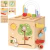 KizKnows Wooden Activity Cube 9-in-1 Montessori Busy Board Toy | Educational Sorting Play Center for 1+ Year Old Toddlers | First Birthday for Boys Girls view 1
