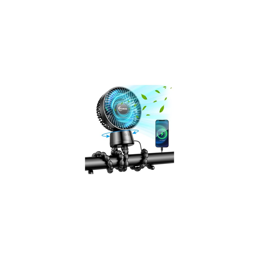 20000mAh Portable Stroller Fan with Auto Oscillating, Extended Anti-Slip Detachable Flexible Tripod, Backup Power & LED Light, 3-Speed Quiet Long Time Clip On Fans for Baby Crib Car Seat Travel