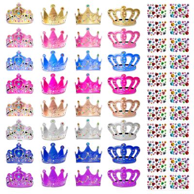 54 Pcs Foam Crowns Colorful Kids Princess Tiaras Crowns Bulk with 2 Styles DIY Diamond Sticker Making Kits for Kids Birthday Party Supplies
