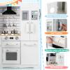GLACER Kids Corner Kitchen Playset, 11-in-1 Wooden Children Play Set with Refrigerator, Microwave, Range Hood, Water Dispenser, Cookware, Pretend Toy Kitchen Set, for Boys Girls view 2