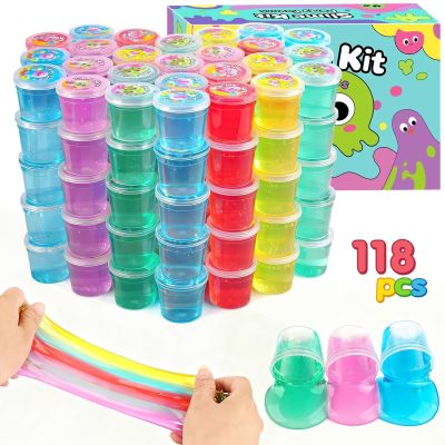 118 Pack Galaxy Clear Slime Party Favors Kit, Mini Bulk Slime Stretchy Stress Relief for Kids, Soft Putty DIY Toy, Girls & Boys Classroom Supplies, Student Birthday, Goodie Bag Stuffers