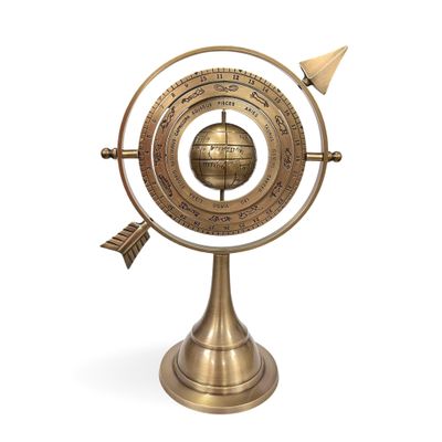 10.15" Antique Brass Armillary Sphere With Pierced Arrow | Nautical Maritime Astrolabe Engraved Astrological Star Signs Globe | Home Decor Center Piece Ideas | Vintage Collectible Gifts