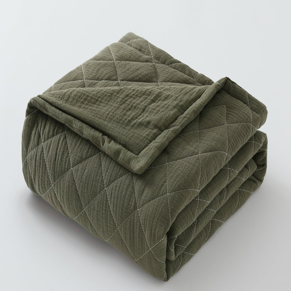 100% Cotton Muslin Baby Blanket for Boys Girls - Ultra-Soft Reversible Toddler Comforter, Lightweight Breathable All Season Down Alternative Toddler Crib Blanket (Olive Green, 39 x 47in)