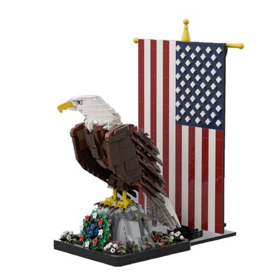 Aetheria Bald Eagle Building Bricks with Flag MOC Animals Bird Blocks, Home Office Decor Art Ornament, Creative Construction Collectors & Enthusiasts for Adults - 1965 Pieces Designed by Borysf