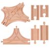 6 Pieces Switch Track Wooden Train Set Wooden Train Track Set-1Pc T Switch 1Pc Switching Track Wood-en Train Bridges Straight Wood Train Tracks Accessories for Most Major Toy Tra-in Tracks Railway view 1
