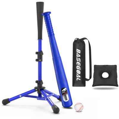 BaseGoal Baseball Tee for Kids,Batting Tee Softball,Stand Set for Youth,Teeball Hitting Tee Set,with Baseball Bat, Easy Adjustable Height