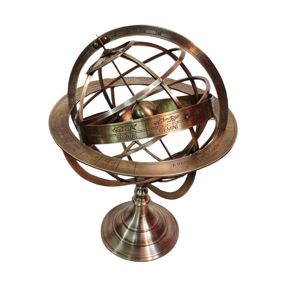 18" Astrolabe Brass Armillary Sphere, Zodiac Sign Engraved Armillary Globe, Home & Office Table Top Dcor Gift