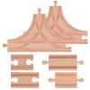 6 Pieces Switch Track Wooden Train Set Wooden Train Track Set-2Pcs T Switch Wood Train Bridges Straight Wood-en Train Tracks Accessories for Most Major Toy Tra-in Tracks Railway view 1