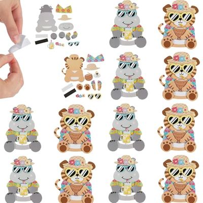 Fun Express 3 1/4" x 4" Animals with Tropical Drinks Magnet Craft Kits - Makes 12