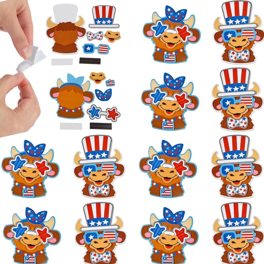 Fun Express 3 3/4"  4 1/2" Patriotic Cow Characters Magnet Craft Kit - Makes 12