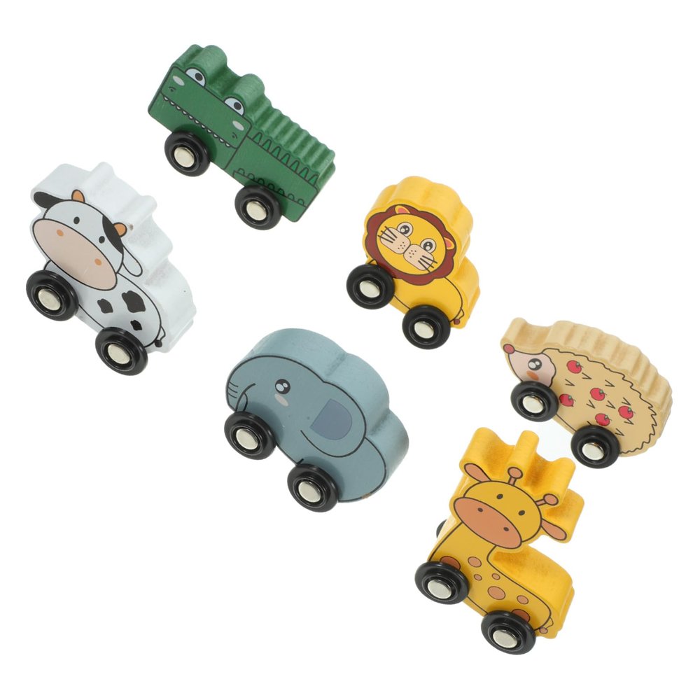 BRIGHTFUFU 6Pcs Cute Animal Wooden Train Car Compatible with Includes Hedgehog Elephant Cow Giraffe Lion Trains