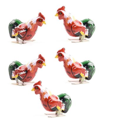 Totority 5Pcs Retro Handcrafted Iron Wind Up Rooster Clockwork Jumping Animal for Fun Party Favors and Collectible Vintage