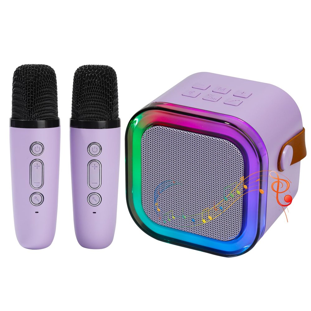 Mini Karaoke Machine for Kids, Portable Karaoke Speaker with 2 Wireless Microphones,Voice Effects,LED Lights, Singing Machine for Girl, Ages 3,4,5,6,7,8,9,10,11,12+ Years Old Birthday Gift(Purple)