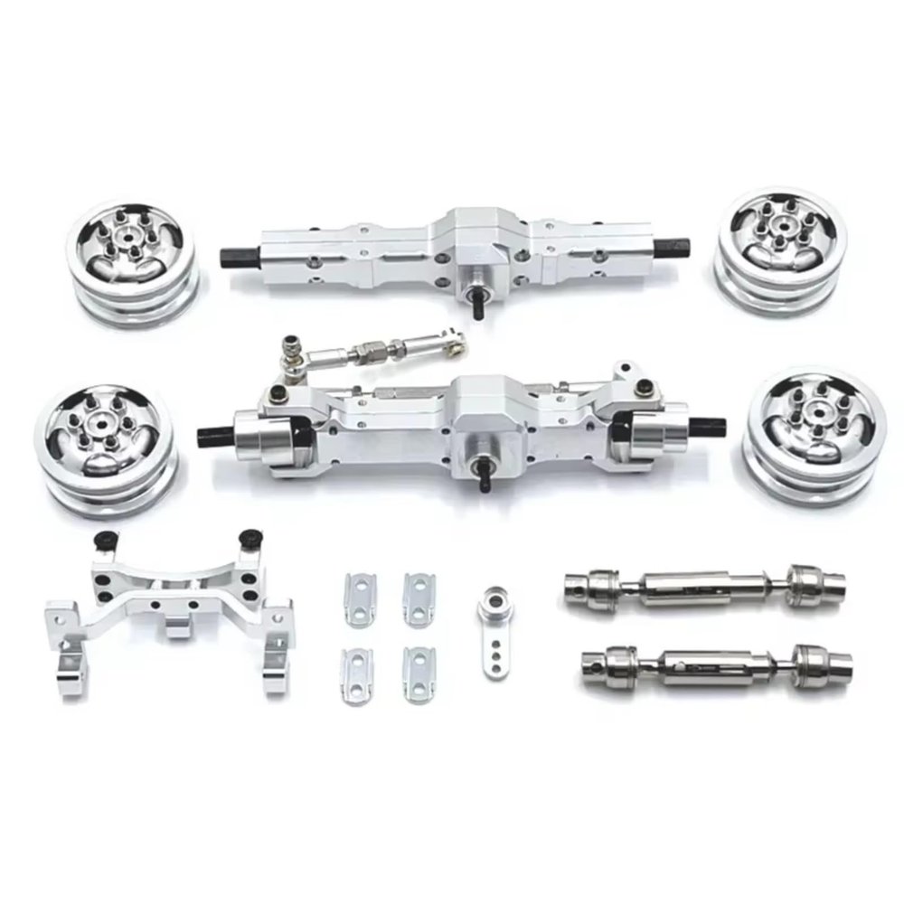 MIXVZARF RC Upgrade Accessories for WPL 1/10 C74 Metal Upgrade Axle Servo Mount Wheel Hub Drive Shaft RC Car Parts Remote Control Car Replacement Parts(Silver)