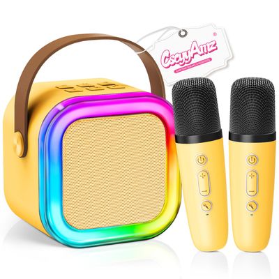 2026 Newest Mini Karaoke Machine for Kids Girls & Boys - Portable Bluetooth Speaker with 2 Wireless Microphones - Kids Birthday Gifts for Ages 4-10 - Kids' Instrument Accessories - Yellow