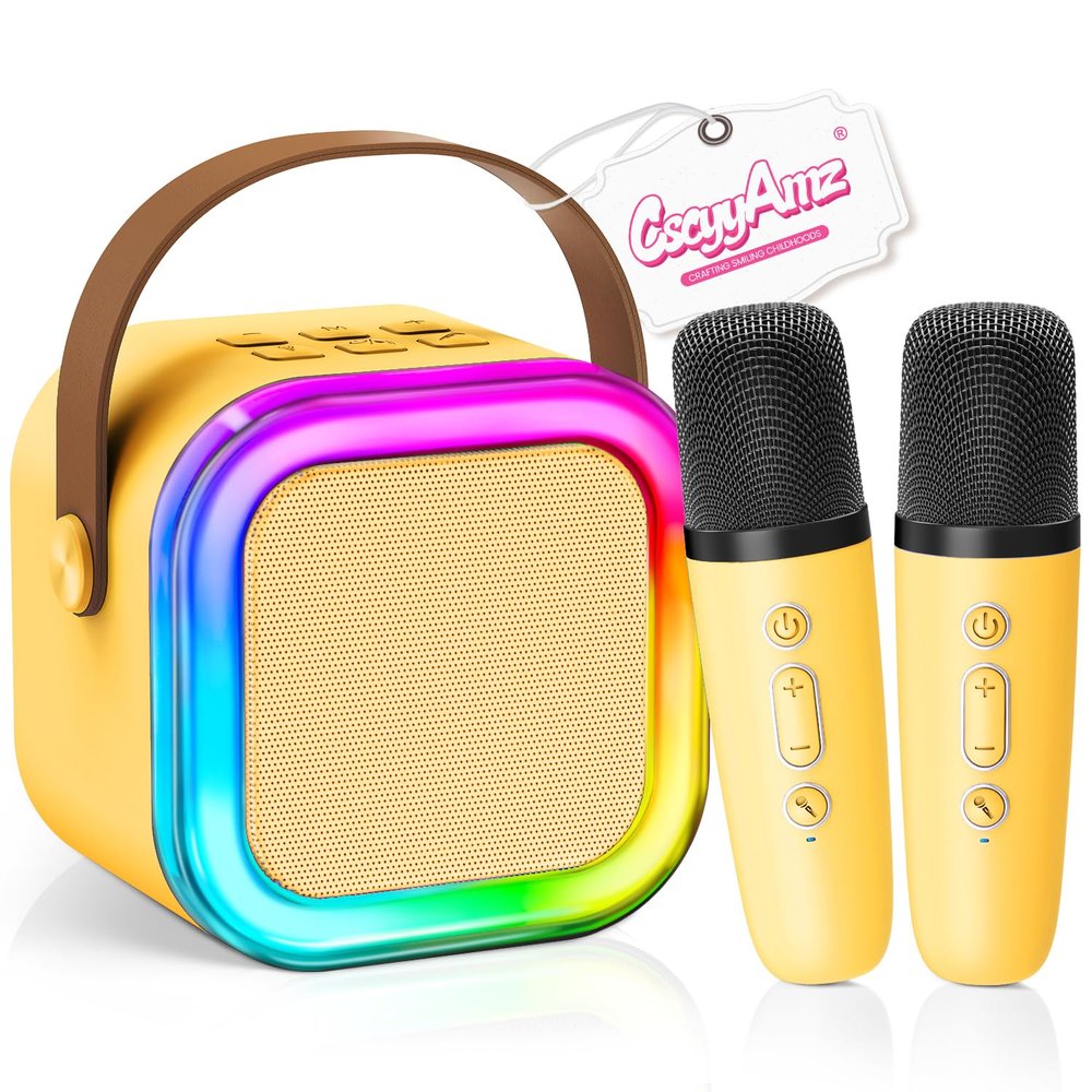 2026 Newest Mini Karaoke Machine for Kids Girls & Boys - Portable Bluetooth Speaker with 2 Wireless Microphones - Kids Birthday Gifts for Ages 4-10 - Kids' Instrument Accessories - Yellow