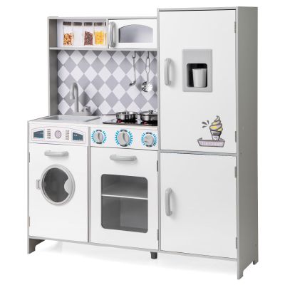 GLACER Kids Kitchen Toy, Toddler Pretend Kitchen Playset w/Realistic Lights, Sounds, Ice Maker, Stoves, Sink, Microwave & Washing Machine, Ideal Gift for Kids 3+ Years Old