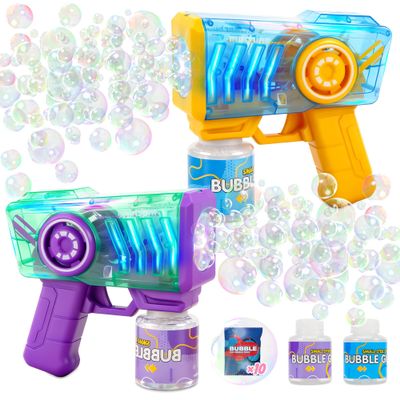 Bubble Machine Gun for Kids 2 Packs, with LED Lights & Solution,Suitable for Boys and Girls Aged 3 and up, Outdoor and Indoor Birthday and Wedding Party Toy, Gift.