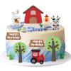 15PCS Farm Animal Cake Toppers  Barnyard Cake Decorations with Barn, Tractor, Cow & Chicken, Farm Theme Birthday Cake Topper Set with Grass & Trees, Reusable Party Decor view 2