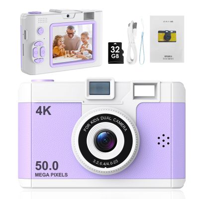 50.0 Mega Pixels Kids Camera for 5-13 Year Old Girls Boys with WiFi,MP3,Video Recording,Children Digital Selfie Video Camcorder 1080P Dual Lens 2.4 Inch HD,32G TF Card (Purple)