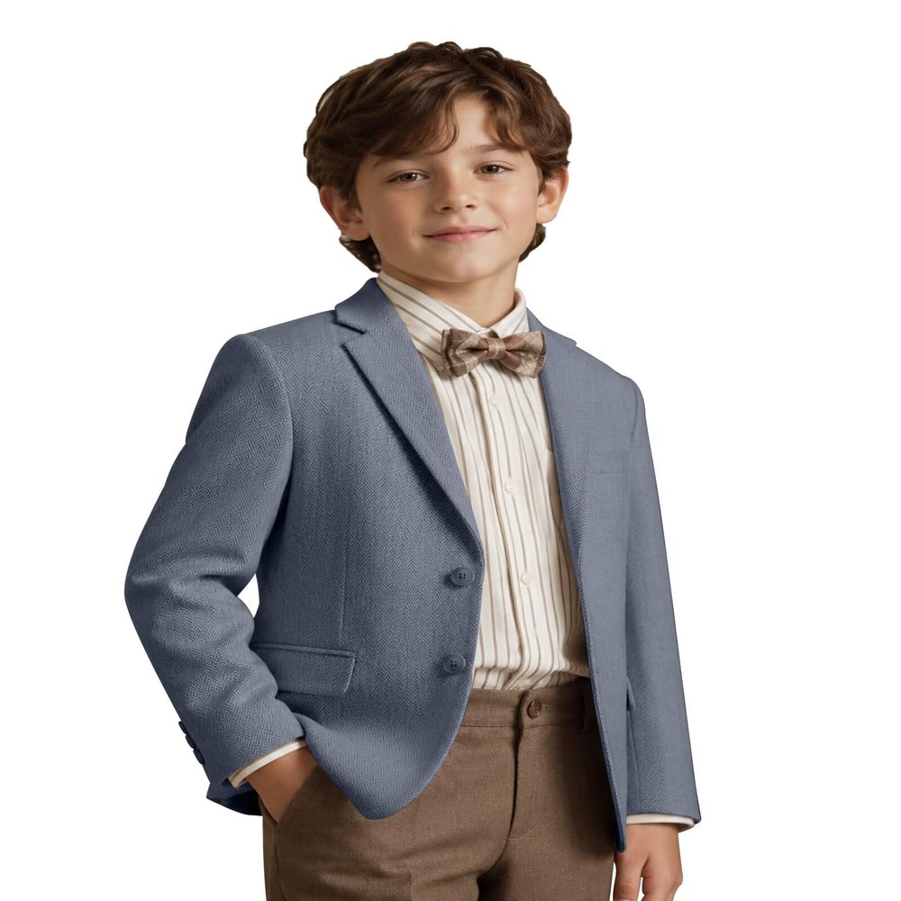 Kids Blazers for Boys Tweed Herringbone Suit Jackets Slim Fit Blazer Homecoming Outfit Denim Blue Size 16-18