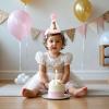 AULEGE First Birthday Crown, 1st Glitter Baby Cone Hat for Photo Prop, First Party Hat Outfit for Girls/Boys(White Pink) view 2